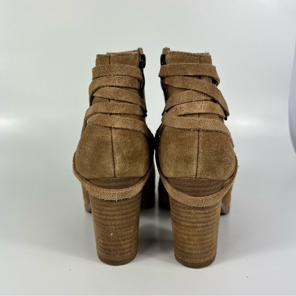 Franco Fortini Carly Brown Suede Braid Lace Back Wooden Block Heel Ankle Boots 6 - Picture 4 of 5